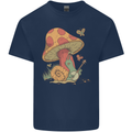 A Snail Playing the Banjo Under a Mushroom Mens Cotton T-Shirt Tee Top Navy Blue