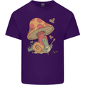 A Snail Playing the Banjo Under a Mushroom Mens Cotton T-Shirt Tee Top Purple
