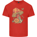 A Snail Playing the Banjo Under a Mushroom Mens Cotton T-Shirt Tee Top Red