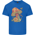 A Snail Playing the Banjo Under a Mushroom Mens Cotton T-Shirt Tee Top Royal Blue