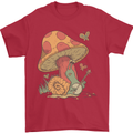 A Snail Playing the Banjo Under a Mushroom Mens T-Shirt Cotton Gildan Red