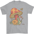 A Snail Playing the Banjo Under a Mushroom Mens T-Shirt Cotton Gildan Sports Grey