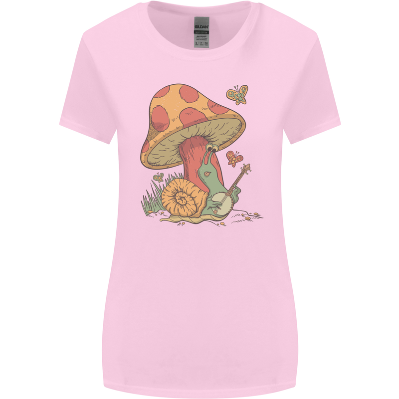 A Snail Playing the Banjo Under a Mushroom Womens Wider Cut T-Shirt Light Pink