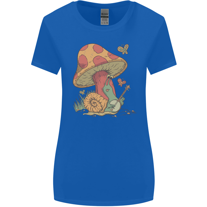 A Snail Playing the Banjo Under a Mushroom Womens Wider Cut T-Shirt Royal Blue