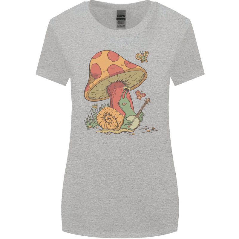 A Snail Playing the Banjo Under a Mushroom Womens Wider Cut T-Shirt Sports Grey