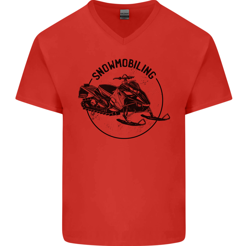 A Snowmobile Winter Sports Mens V-Neck Cotton T-Shirt Red