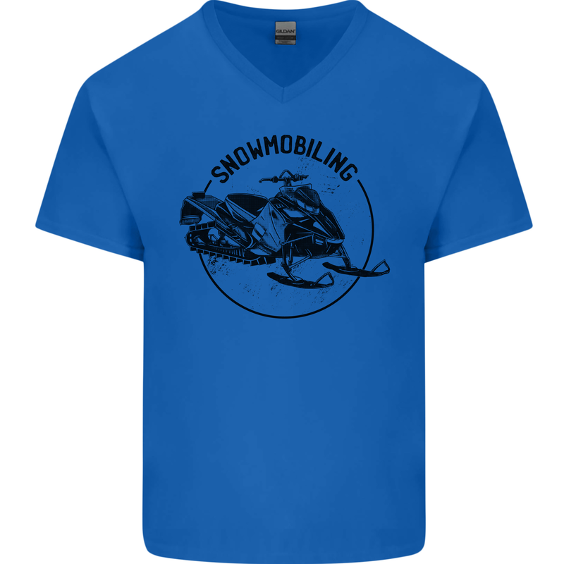 A Snowmobile Winter Sports Mens V-Neck Cotton T-Shirt Royal Blue