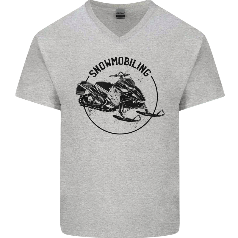 A Snowmobile Winter Sports Mens V-Neck Cotton T-Shirt Sports Grey