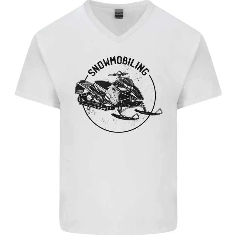 A Snowmobile Winter Sports Mens V-Neck Cotton T-Shirt White