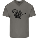 A Squirrel Playing the Guitar Mens V-Neck Cotton T-Shirt Charcoal
