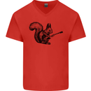A Squirrel Playing the Guitar Mens V-Neck Cotton T-Shirt Red