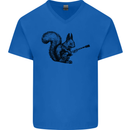 A Squirrel Playing the Guitar Mens V-Neck Cotton T-Shirt Royal Blue