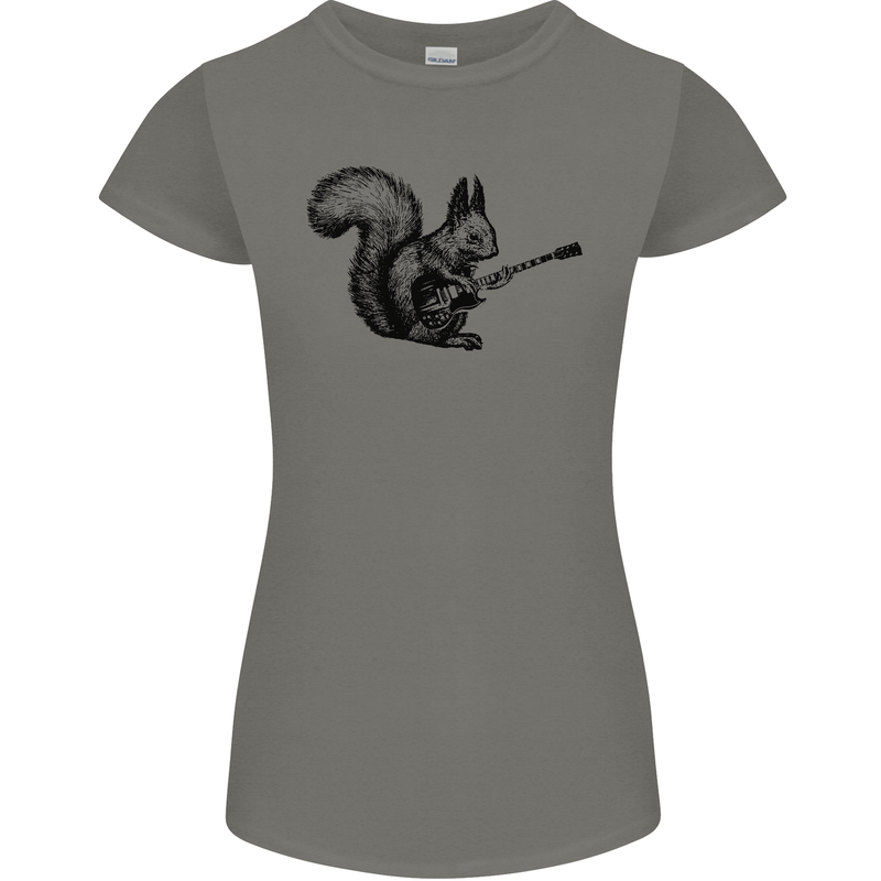 A Squirrel Playing the Guitar Womens Petite Cut T-Shirt Charcoal
