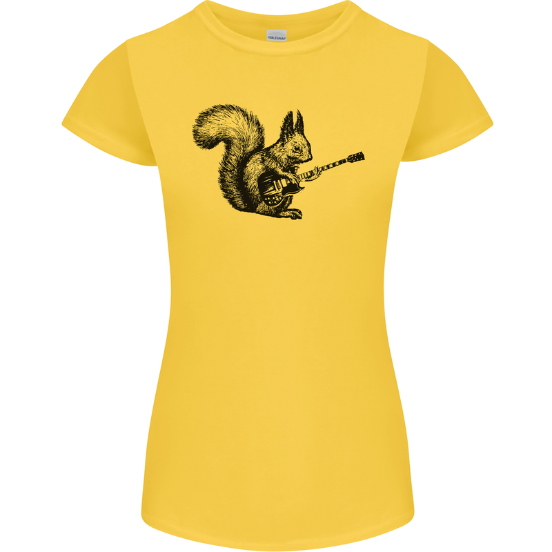 A Squirrel Playing the Guitar Womens Petite Cut T-Shirt Yellow