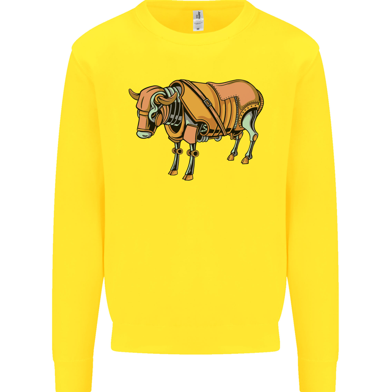 A Steampunk Bull Kids Sweatshirt Jumper Yellow