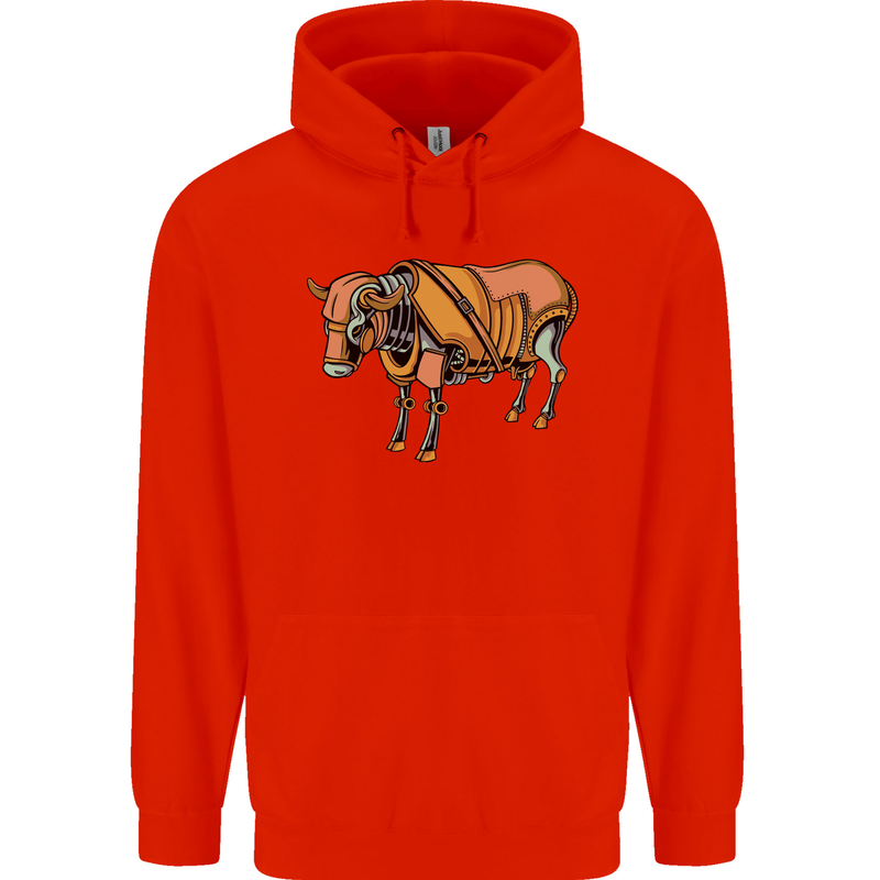 A Steampunk Bull Mens 80% Cotton Hoodie Bright Red