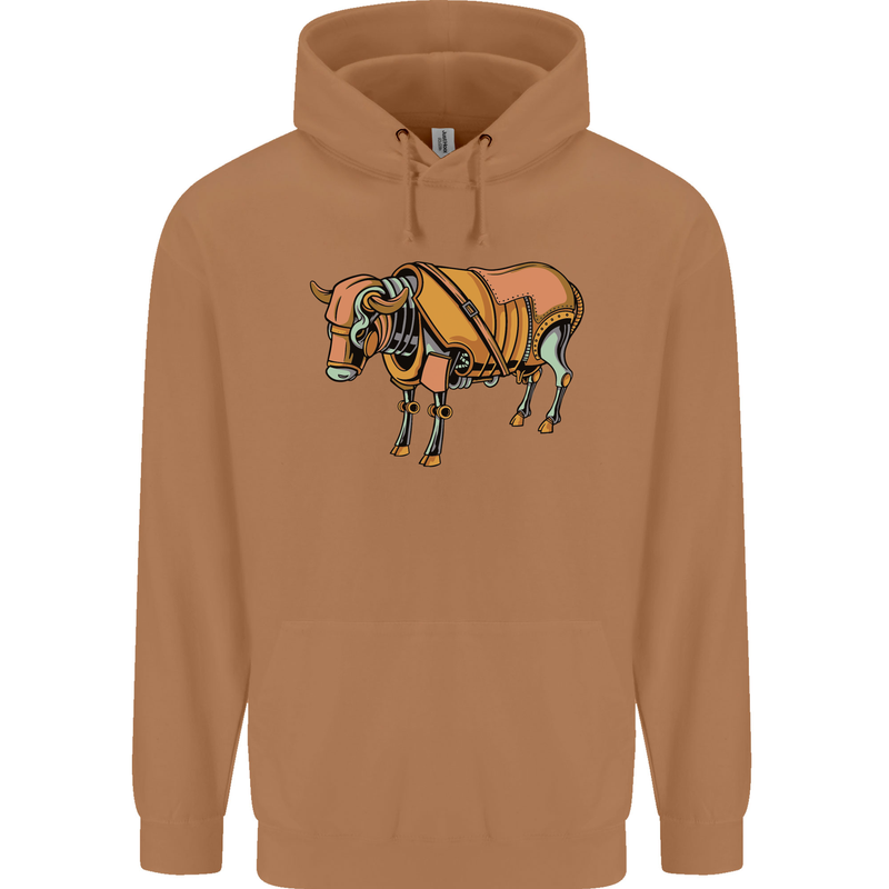 A Steampunk Bull Mens 80% Cotton Hoodie Caramel Latte