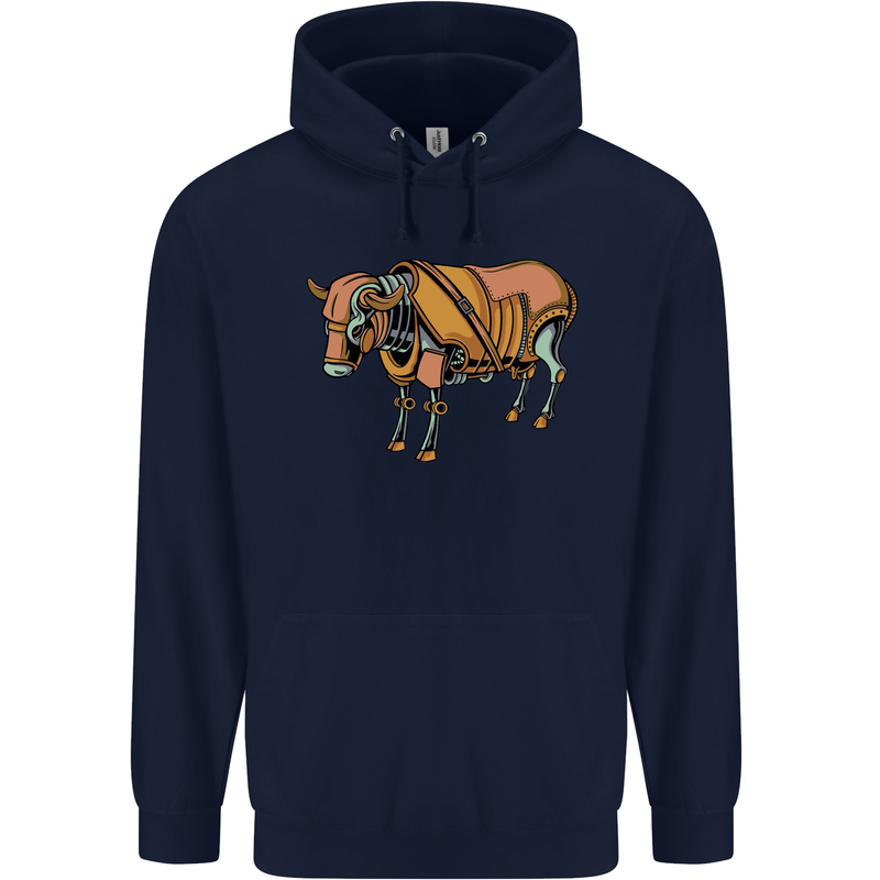 A Steampunk Bull Mens 80% Cotton Hoodie Navy Blue