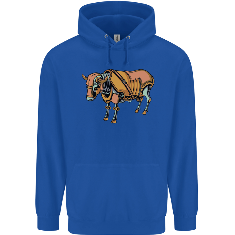 A Steampunk Bull Mens 80% Cotton Hoodie Royal Blue