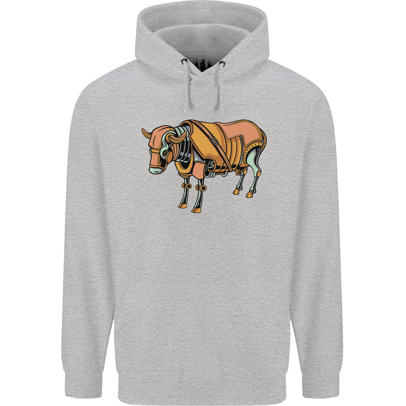 A Steampunk Bull Mens 80% Cotton Hoodie Sports Grey