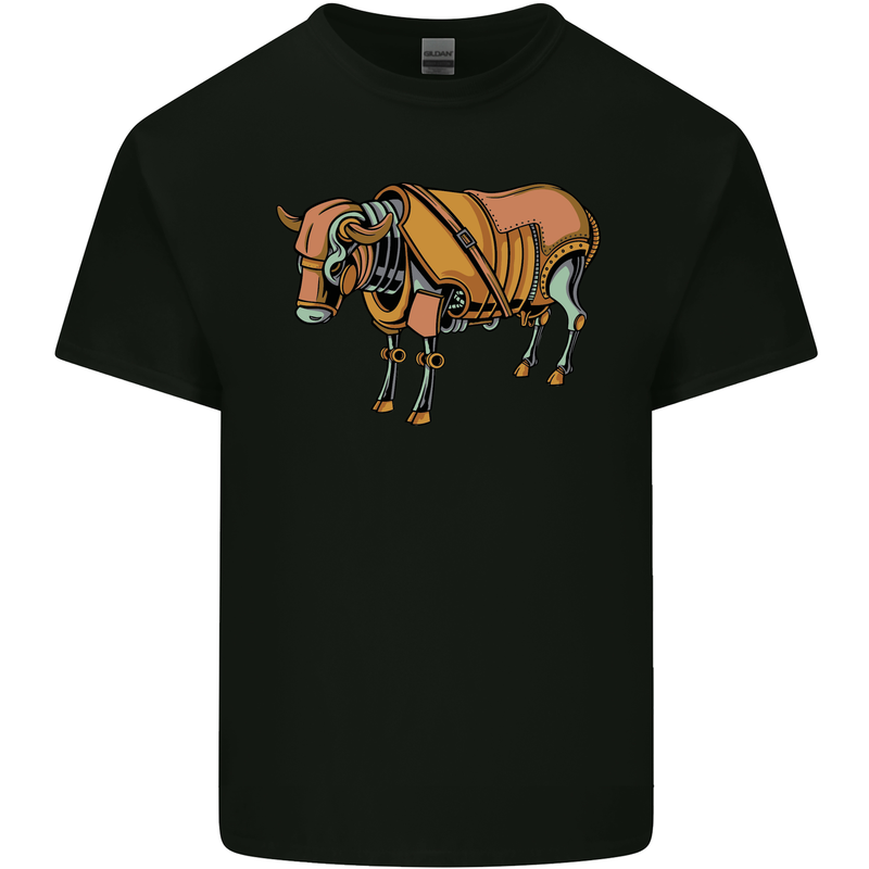 A Steampunk Bull Mens Cotton T-Shirt Tee Top Black