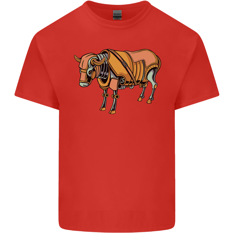 A Steampunk Bull Mens Cotton T-Shirt Tee Top Red