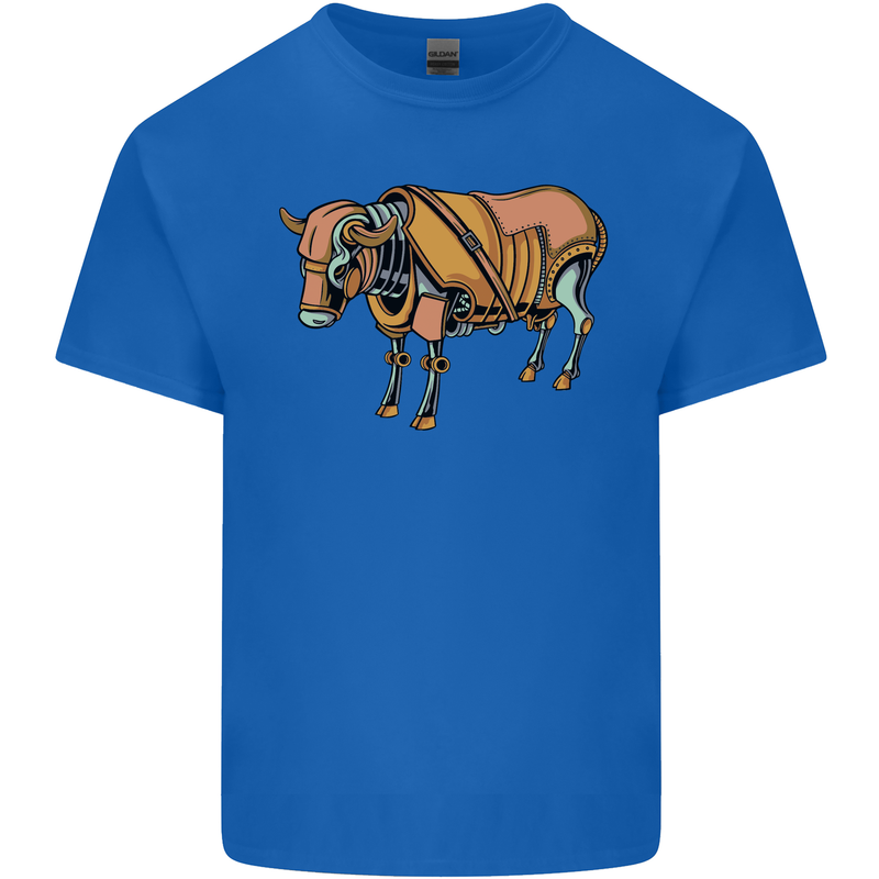 A Steampunk Bull Mens Cotton T-Shirt Tee Top Royal Blue