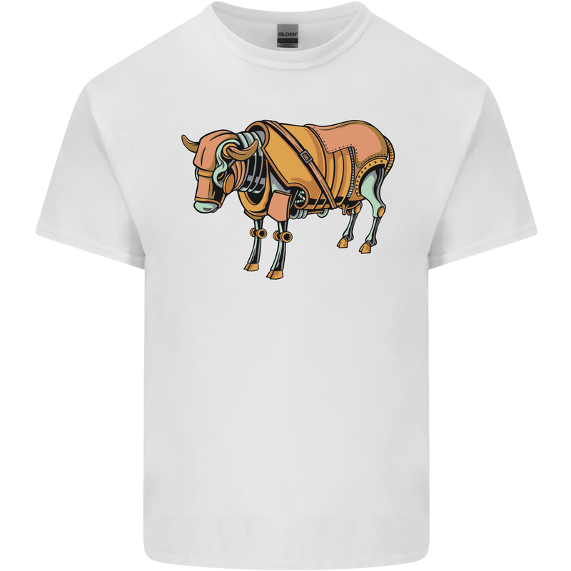A Steampunk Bull Mens Cotton T-Shirt Tee Top White