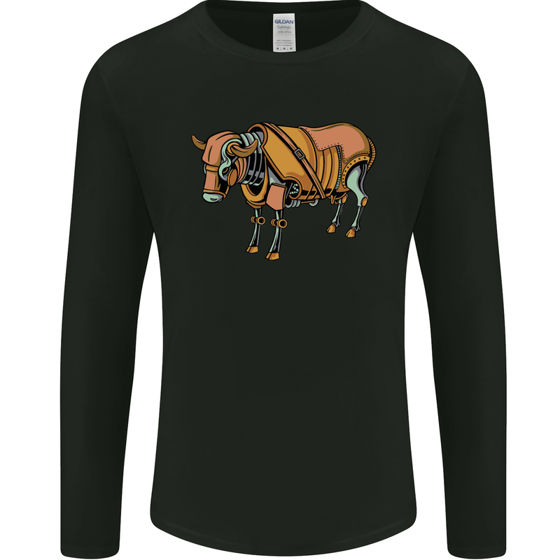 A Steampunk Bull Mens Long Sleeve T-Shirt Black