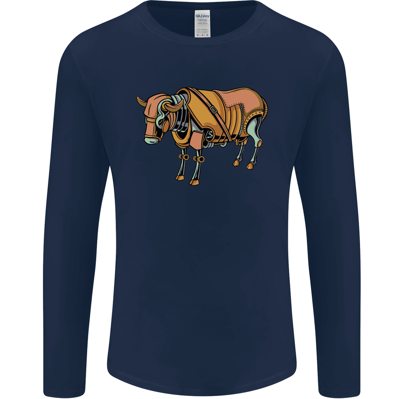 A Steampunk Bull Mens Long Sleeve T-Shirt Navy Blue