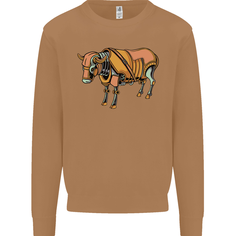 A Steampunk Bull Mens Sweatshirt Jumper Caramel Latte
