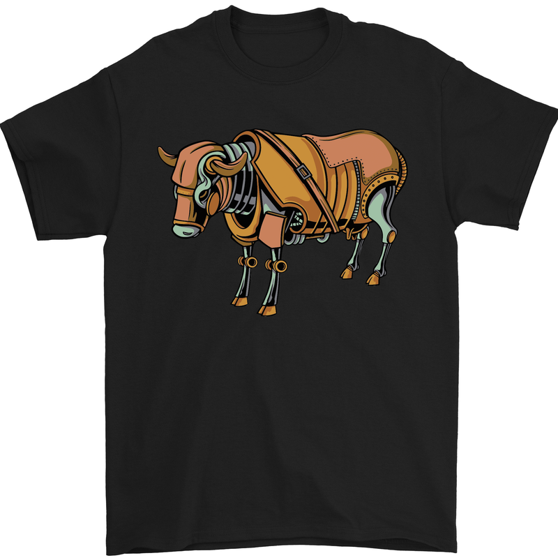 A Steampunk Bull Mens T-Shirt 100% Cotton Black