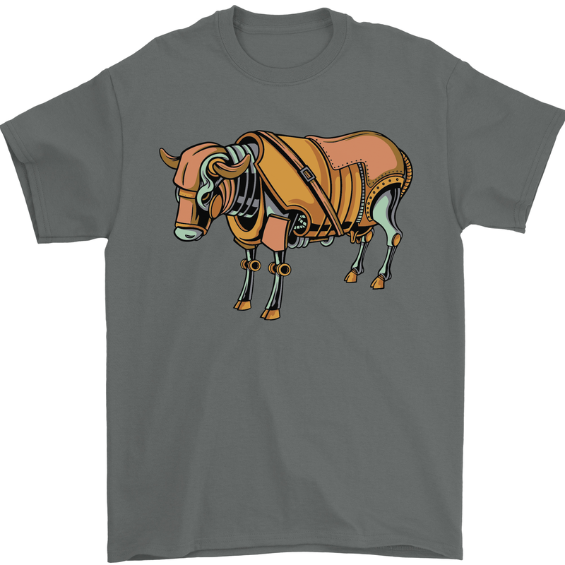 A Steampunk Bull Mens T-Shirt 100% Cotton Charcoal