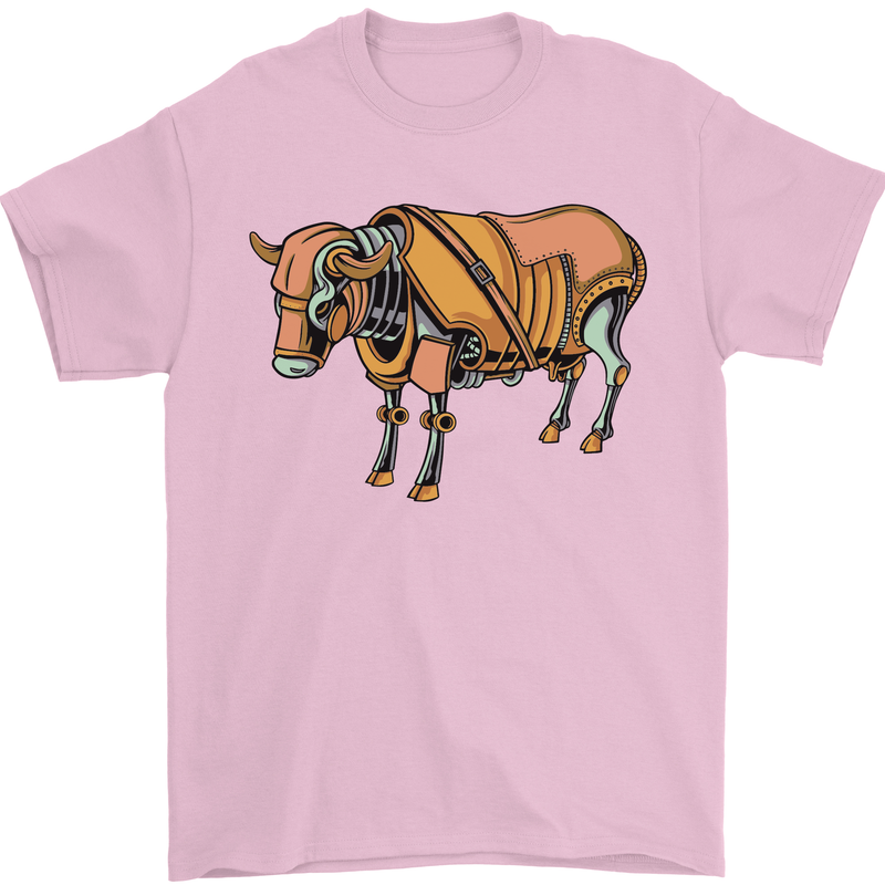 A Steampunk Bull Mens T-Shirt 100% Cotton Light Pink