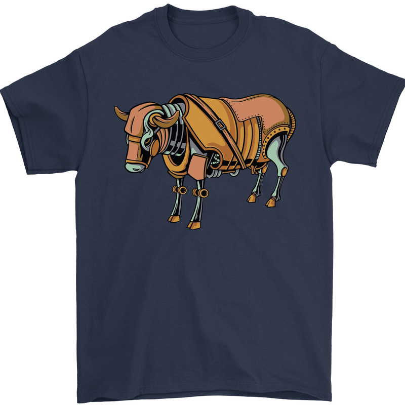 A Steampunk Bull Mens T-Shirt 100% Cotton Navy Blue