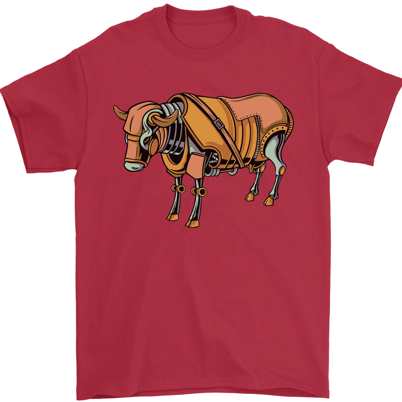 A Steampunk Bull Mens T-Shirt 100% Cotton Red