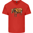 A Steampunk Bull Mens V-Neck Cotton T-Shirt Red