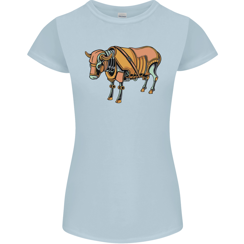 A Steampunk Bull Womens Petite Cut T-Shirt Light Blue