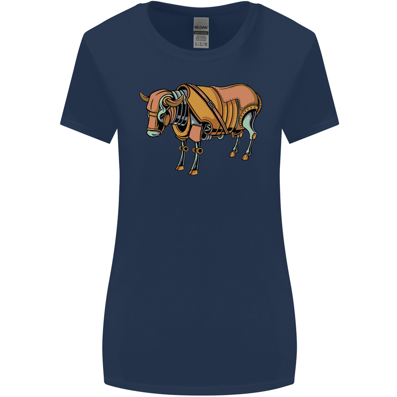 A Steampunk Bull Womens Wider Cut T-Shirt Navy Blue