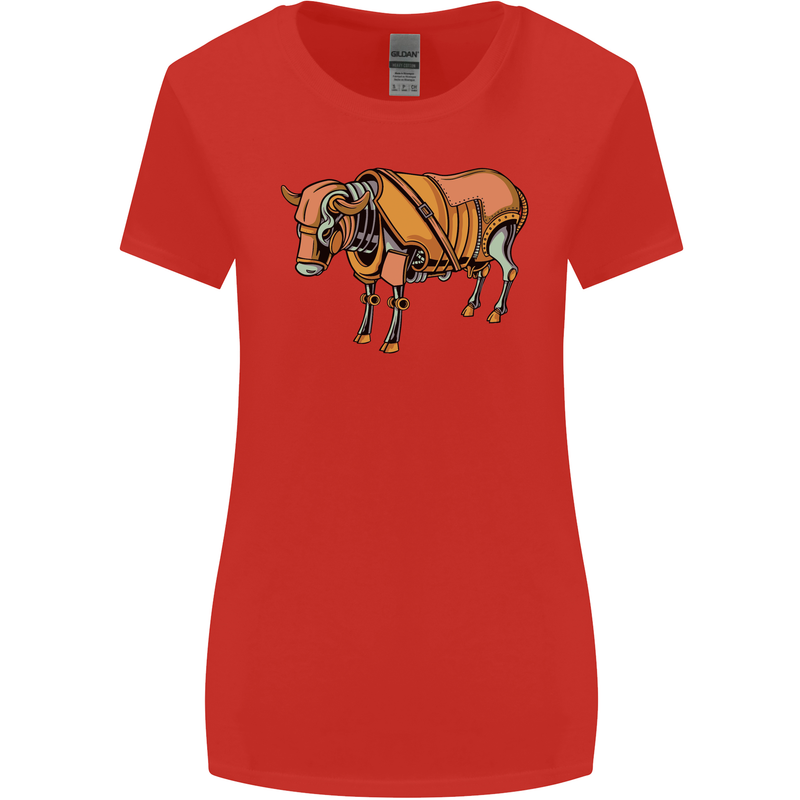 A Steampunk Bull Womens Wider Cut T-Shirt Red