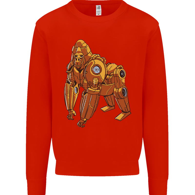 A Steampunk Gorilla Ape Kids Sweatshirt Jumper Bright Red