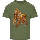 A Steampunk Gorilla Ape Mens Cotton T-Shirt Tee Top Military Green