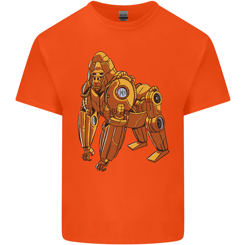 A Steampunk Gorilla Ape Mens Cotton T-Shirt Tee Top Orange