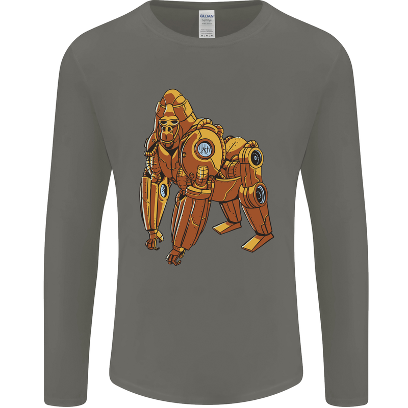 A Steampunk Gorilla Ape Mens Long Sleeve T-Shirt Charcoal