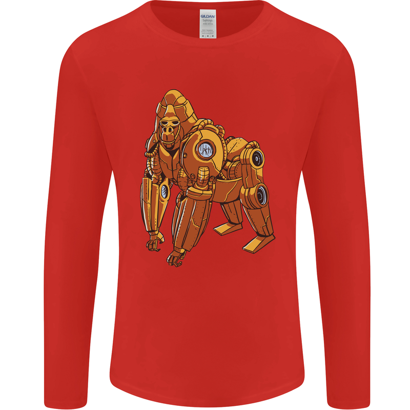 A Steampunk Gorilla Ape Mens Long Sleeve T-Shirt Red