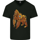 A Steampunk Gorilla Ape Mens V-Neck Cotton T-Shirt Black