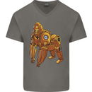 A Steampunk Gorilla Ape Mens V-Neck Cotton T-Shirt Charcoal
