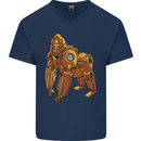 A Steampunk Gorilla Ape Mens V-Neck Cotton T-Shirt Navy Blue