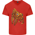 A Steampunk Gorilla Ape Mens V-Neck Cotton T-Shirt Red