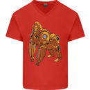 A Steampunk Gorilla Ape Mens V-Neck Cotton T-Shirt Red